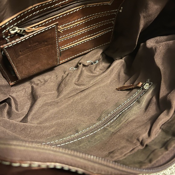 Leaders in Leather VTG Made in Paraguay Dark Brown/Aqua hand tooled Leather bag - Picture 10 of 13